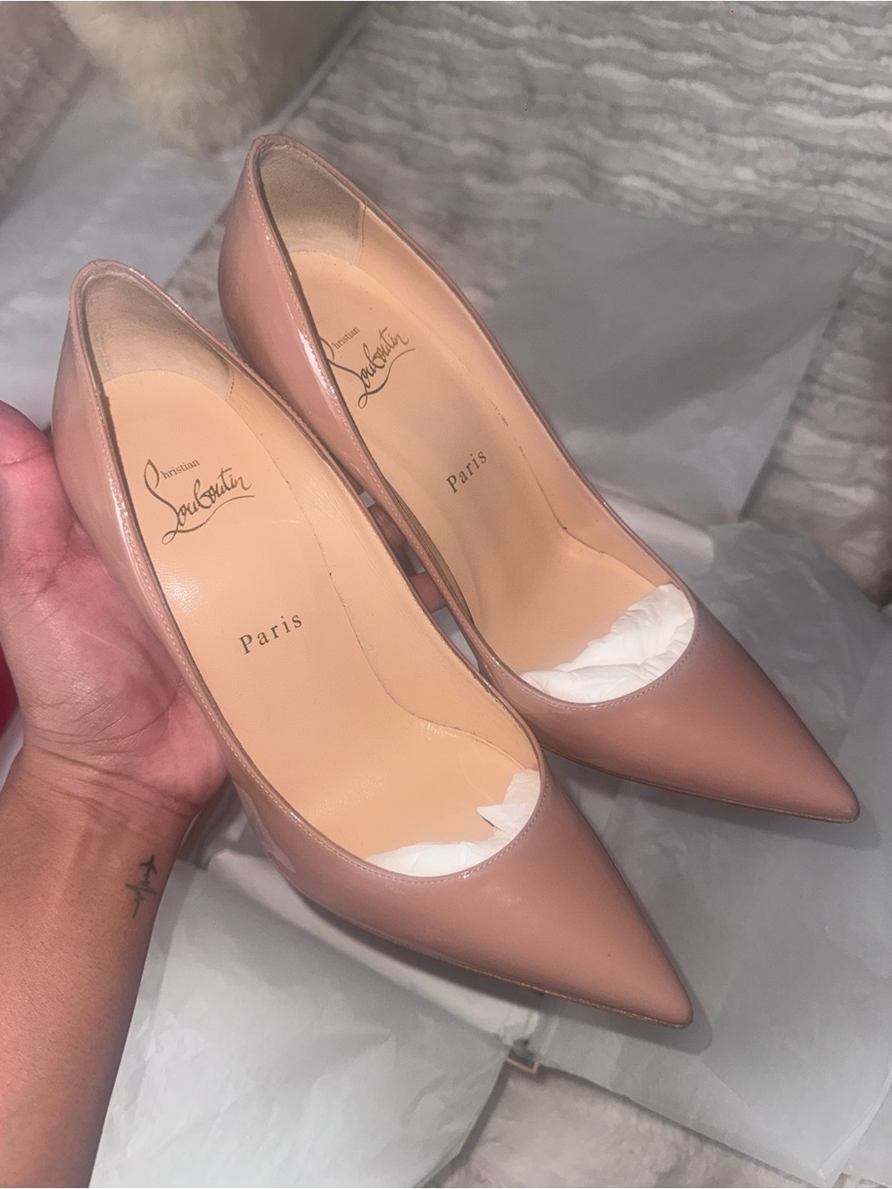 Christian Louboutin Blush Patent Pointed-Toe Pumps